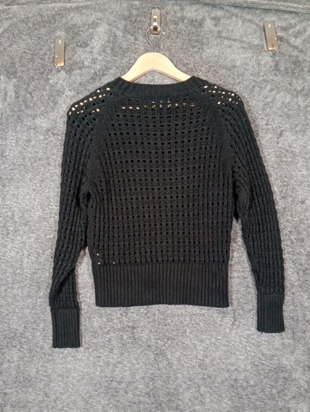 J Crew Pointelle Crewneck Sweater Black Knit Pull Over Boho Fall Womens M - Picture 6 of 8